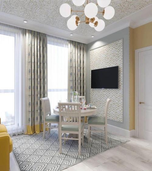 Интерьер кухни - гостиной в нейтральных тонах. 02