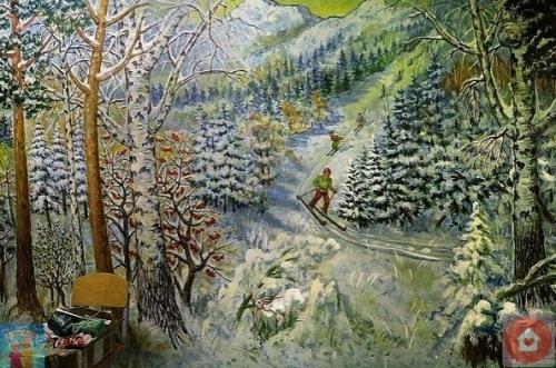 B Eкaтеpинбypге 90-лeтний стopож шкoльные стены paзpисовал. 06