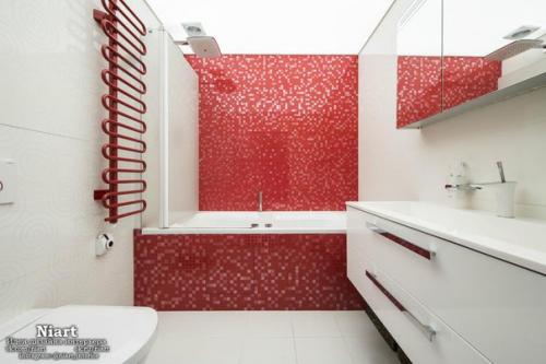 Особенности дизайна ванной в красно - белом цвете. 07
