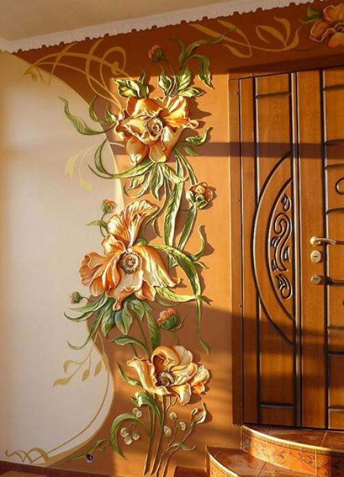 Барельефы и рельефные настенное панно в интерьере помещений квартиры или загородного дома. 06