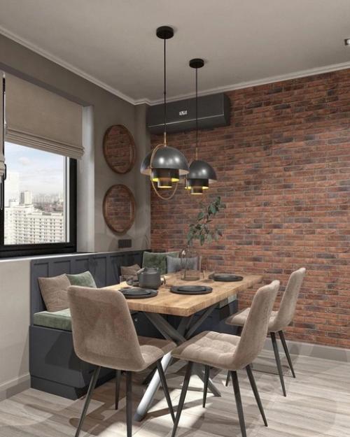 Интерьер кухни и прихожей с элементами лофт. 03