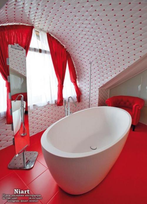 Особенности дизайна ванной в красно - белом цвете. 06