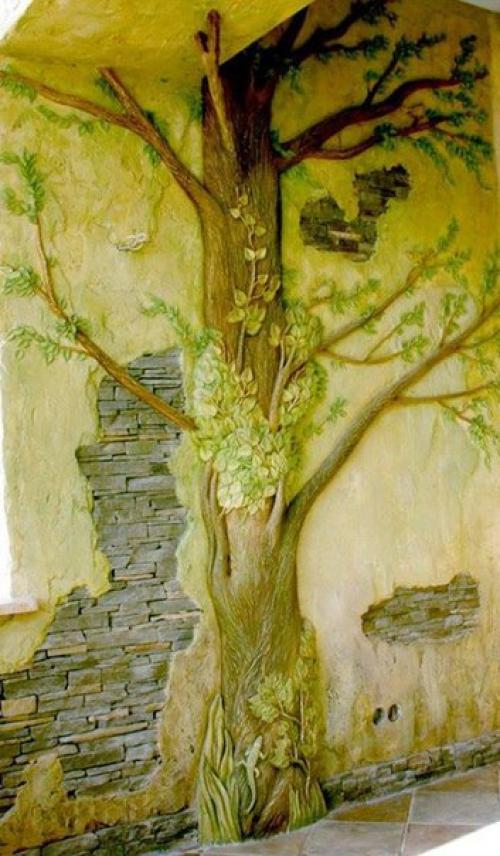 Барельефы и рельефные настенное панно в интерьере помещений квартиры или загородного дома. 04