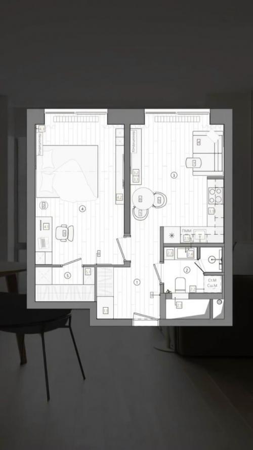 Проект 1-комнатной квартиры 42 м 2 в Москве. 09