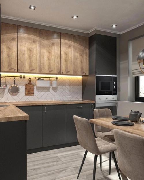 Интерьер кухни и прихожей с элементами лофт. 05