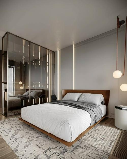 Спальня для молодого человека в проекте Young Sun включает в себя гардеробную и ванную комнаты. 02