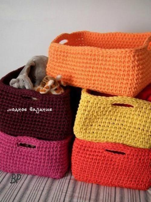 Корзинка из ниток спагетти крючком. 07 Корзинка из ниток спагетти крючком. 07