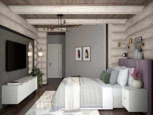 Уют деревянного дома в проекте спальни. 01