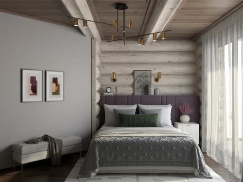 Уют деревянного дома в проекте спальни. 03