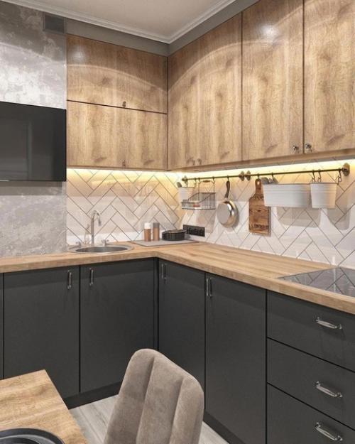 Интерьер кухни и прихожей с элементами лофт. 06