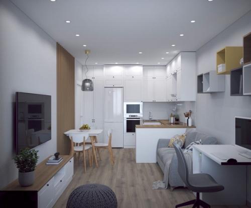 Размеры этой угловой кухни с полуостровом: 3000*2450*1300. 04