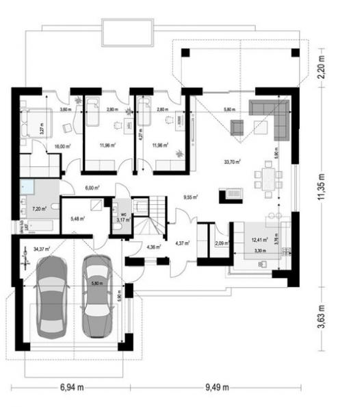 Эскизный проект одноэтажного дома с гаражом. 03