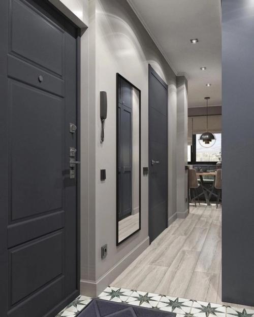 Интерьер кухни и прихожей с элементами лофт. 01