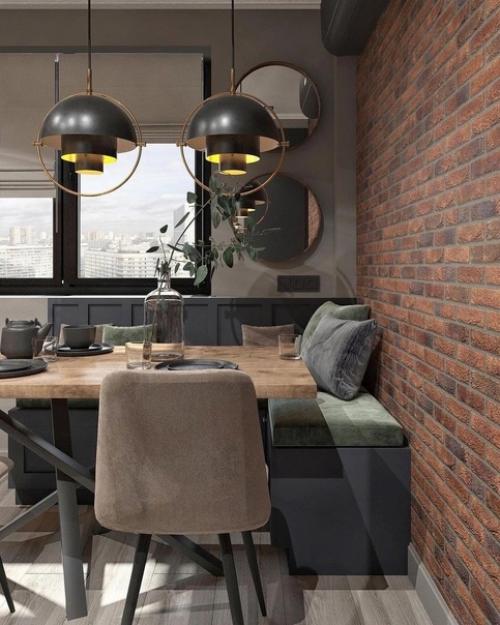 Интерьер кухни и прихожей с элементами лофт. 07