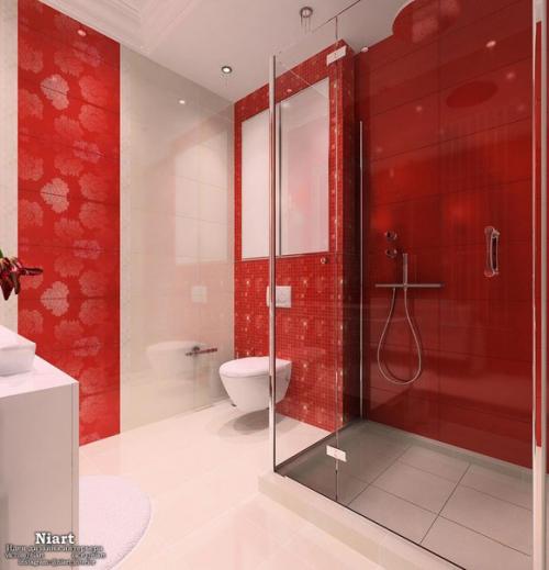 Особенности дизайна ванной в красно - белом цвете. 04