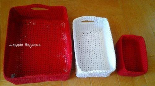 Корзинка из ниток спагетти крючком. 04 Корзинка из ниток спагетти крючком. 04