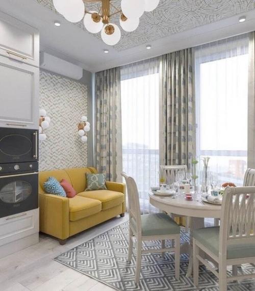 Интерьер кухни - гостиной в нейтральных тонах. 05