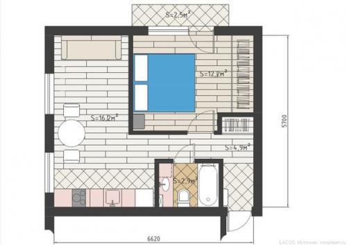 Эта квартира площадью 38 кв. 09