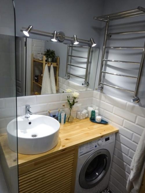 Свежий вариант ремонта ванной комнаты и санузла в светлых тонах. 05