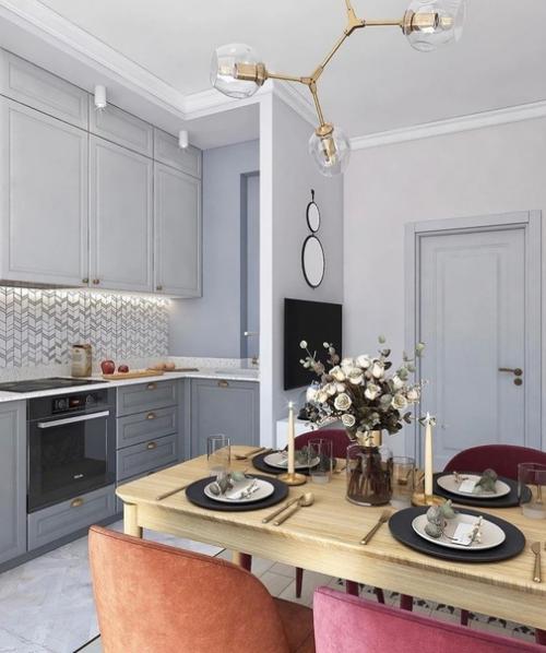 Красивый, элегантный, яркий интерьер кухни - гостиной из проекта дизайнера Аллы Ермоленко. 02