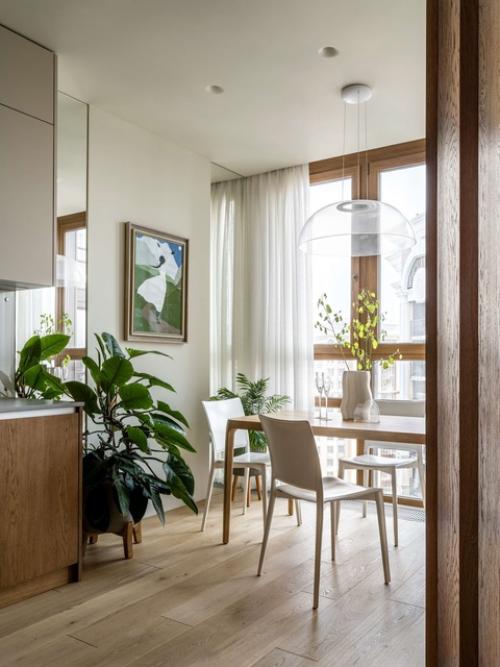 Искусство, дерево и выверенные цвета в двушке 74 м для молодой девушки. 01