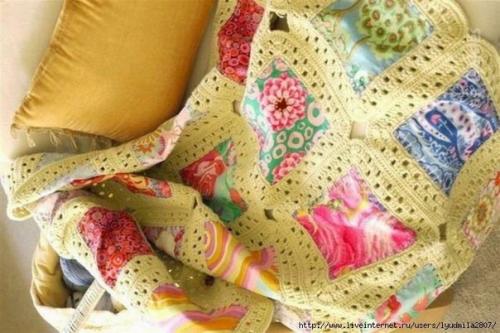 Плед из обвязанных крючком лоскутков. 07