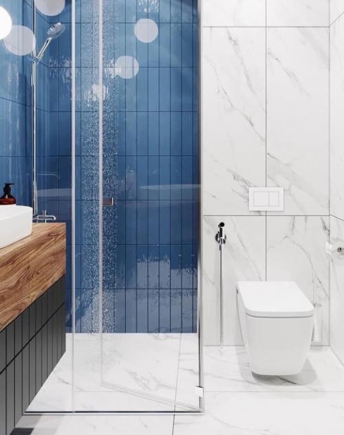 Какой интересный цвет плитки выбрали для санузла. 02