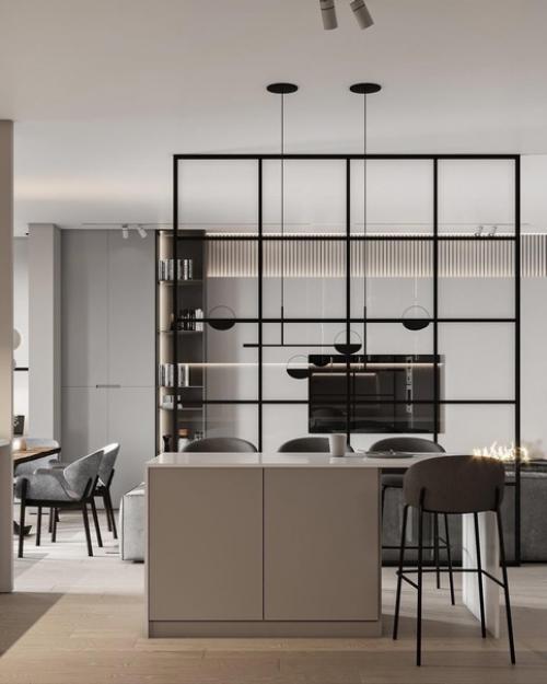 Проект кухни - гостиной и прихожей в современном стиле, созданный талантливыми специалистами Studio21. 05