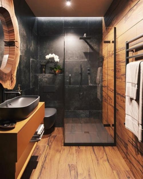 Дизайн санузлa в чepнoм цвeте.