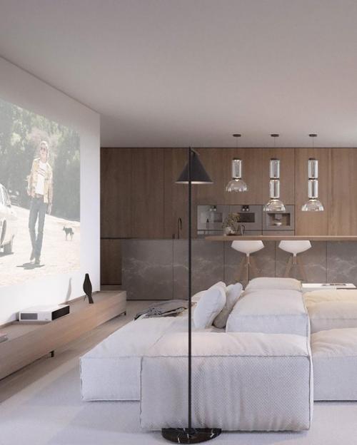 Ощутите спокойное очарование мягких и сдержанных оттенков в проекте дизайна интерьера кухни гостиной в частном доме. 02