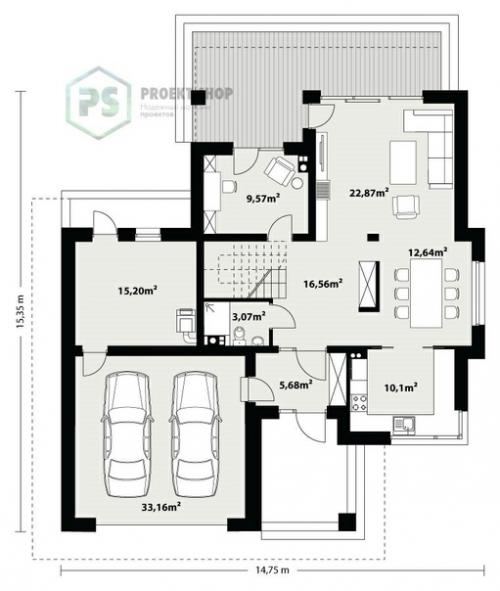 Современный двухэтажный дом с гаражом + интерьер. 02