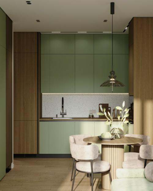 Проект 1-комнатной квартиры 45, 8 м 2. кухня - гостиная + спальня с гардеробной и рабочим местом. 04