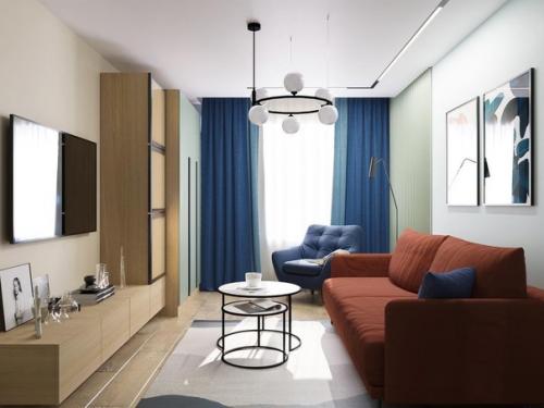 Интерьер гостиной. В качестве одного из основных оттенков выбрали зеленый! 02