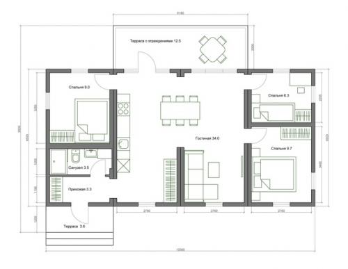 Интерьеры домика из предыдущего поста: это растущий из 4 модулей, 65 кв. 08