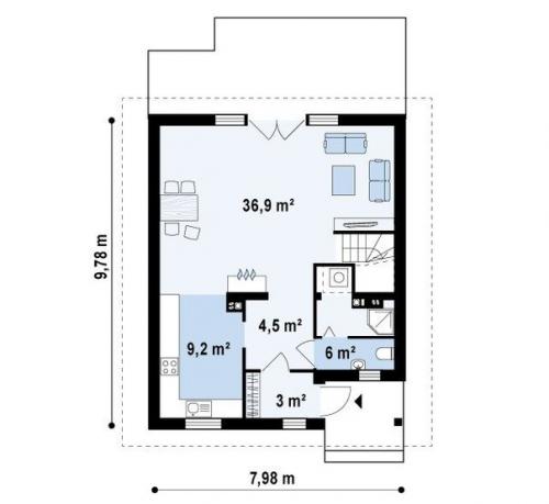 Проект прямоугольного экономичного дома с мансардой S3-119-3. 01