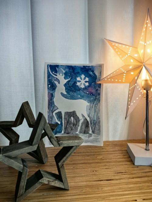 Рисовали с группой детей и взрослых зимние сюжеты чернилами в гостиной эко - отеля лунный кролик. 06