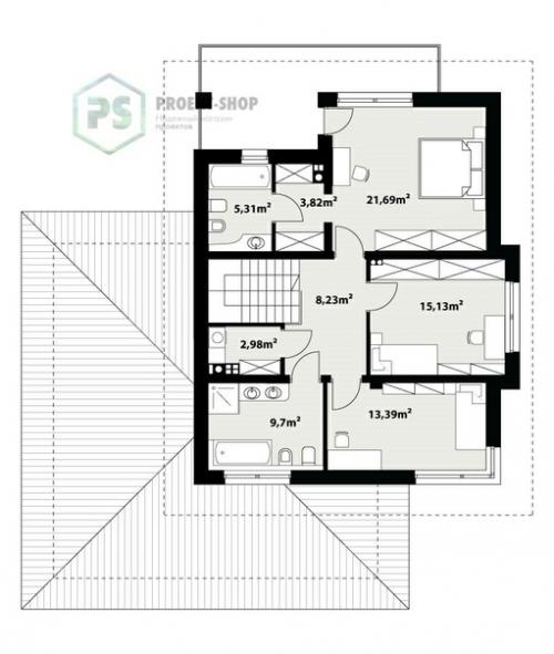 Современный двухэтажный дом с гаражом + интерьер. 03