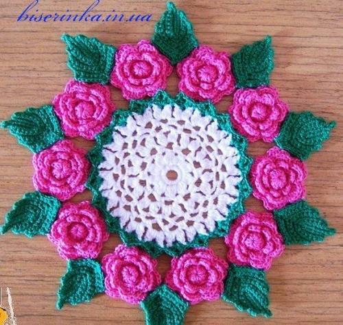 Салфетка с розами крючком.