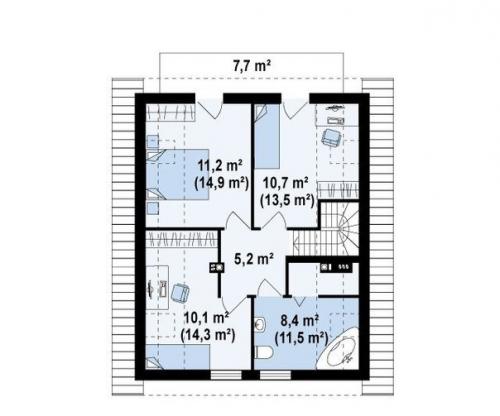 Проект прямоугольного экономичного дома с мансардой S3-119-3. 02