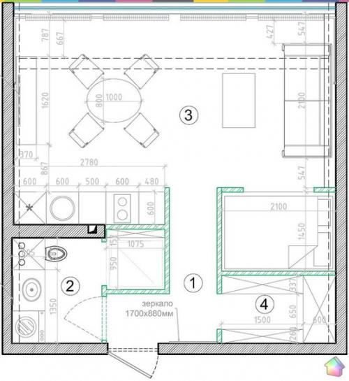 Студия площадью 35 кв. 09