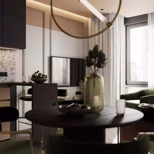 Необычная отделка и грамотный функционал в интерьере кухни - гостиной. 03