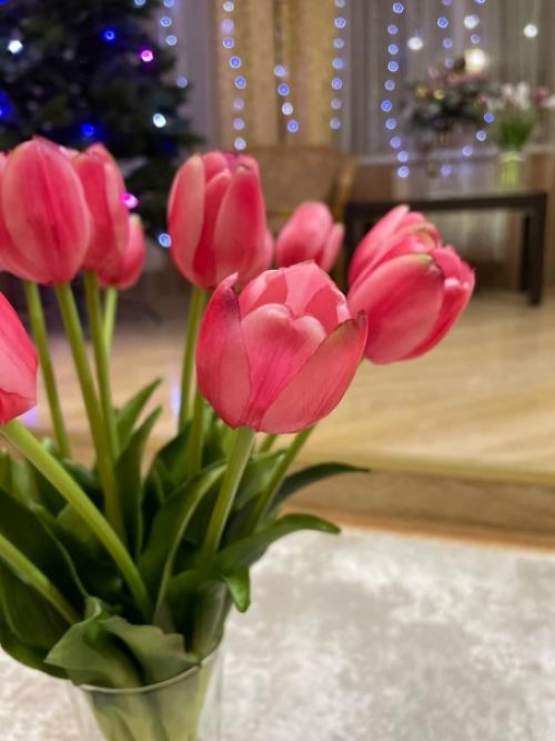 Букет из 15 ярко-розовых тюльпанов отлично впишется в интерьер вашей кухни или гостиной полная ботаническая копия. 01