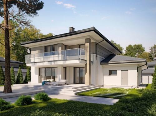 Современный двухэтажный дом с гаражом + интерьер. 01