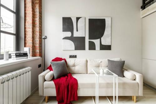 Интерьер маленькой двухуровневой квартиры - студии 20 м 2 в дореволюционном здании в Москве. 02