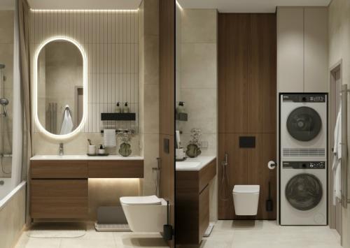 Проект 1-комнатной квартиры 45, 8 м 2. кухня - гостиная + спальня с гардеробной и рабочим местом. 08