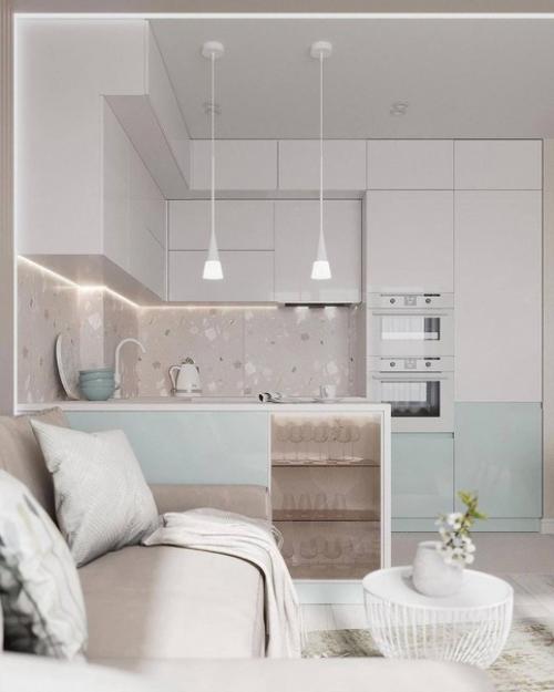 Светлый воздушный интерьер кухни - гостиной площадью 20 м. 03