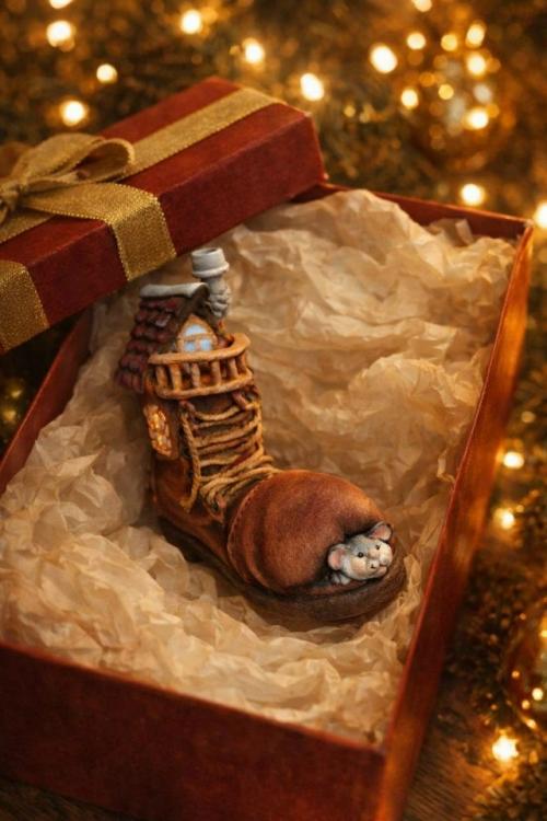 Башмак домик.   В продолжении истории с башмаками, получился вот такой домик с мышкой. 02