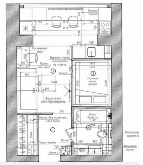 Современный интерьер квартиры - студии площадью 29 кв. 09