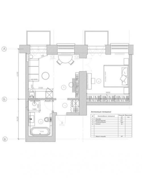 Интерьер 1-комнатной квартиры 40 кв. 09