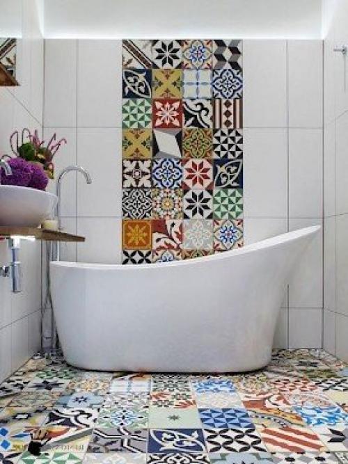 Пэчворк плитка для ванной комнаты предназначена для создания оригинального дизайна стен, пола, акцентных вставок в интерьере. 04